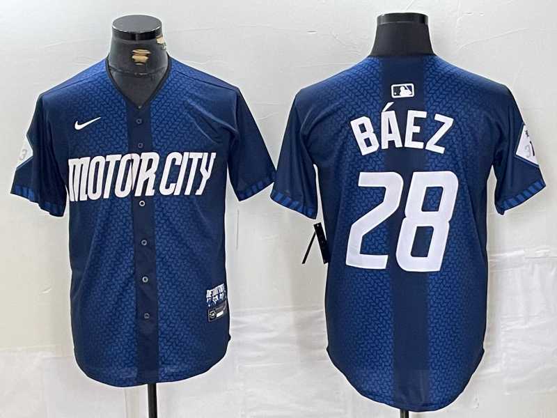Men%27s Detroit Tigers #28 Javier Baez 2024 Navy City Connect Cool Base Limited Stitched Jersey